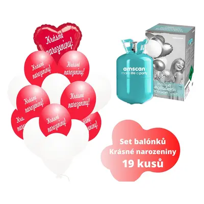 Helium set - červené balónky KRÁSNÉ NAROZENINY - Balonky.cz