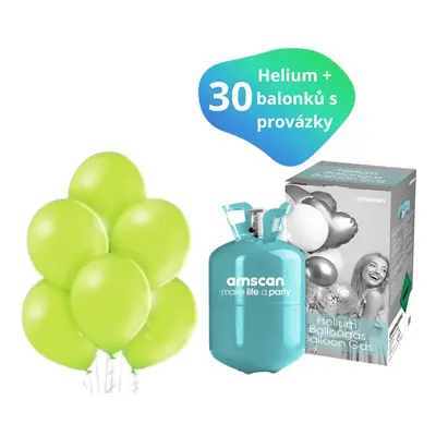 Helium sada + balónky 30 ks světle zelené