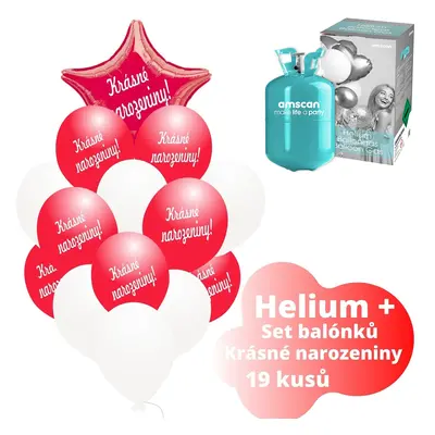 Helium set - červené balónky KRÁSNÉ NAROZENINY - Balonky.cz