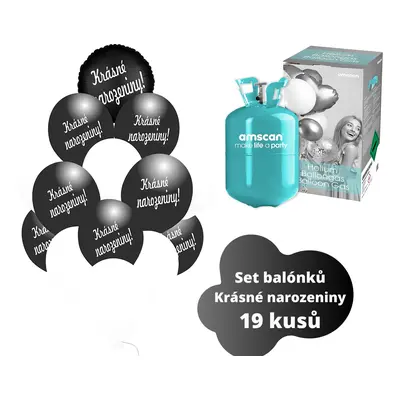 Helium set - černé balónky KRÁSNÉ NAROZENINY - balonky.cz