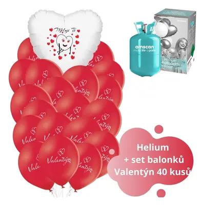 Helium set velký - červené balónky Miluji Tě a Valentýn 40 ks balonky.cz