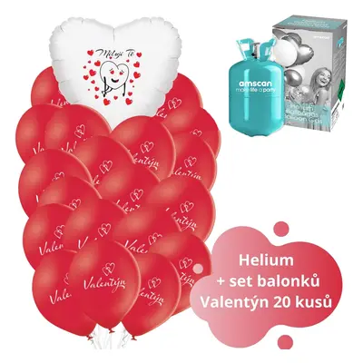 Helium set - červené balónky Miluji Tě a Valentýn 20 ks balonky.cz