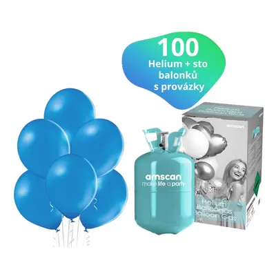 Helium sada + balonky modré 100 ks - Balonky.cz