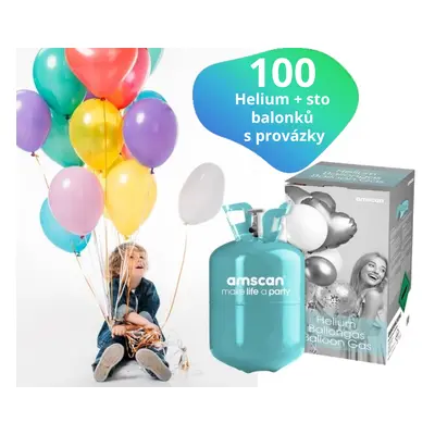 Helium set + 100 barevných balonků a provázků - Balonky.cz