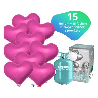 Helium set - helium a balónky IBREX srdce tmavěrůžové 15 ks - Balonky.cz