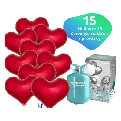 Helium set - helium a balónky IBREX srdce červené 15 ks - Balonky.cz