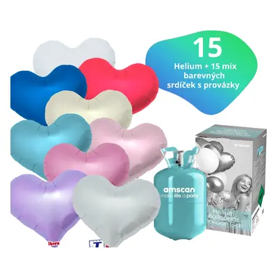 Helium set - helium a balónky IBREX srdce mix barev 15 ks - Balonky.cz