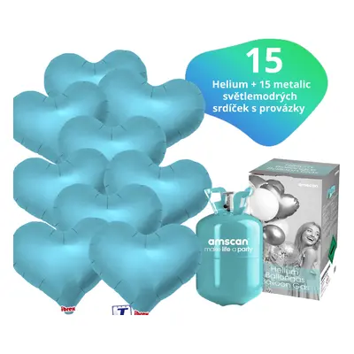 Helium set - helium a balónky IBREX srdce modré 15 ks - Balonky.cz