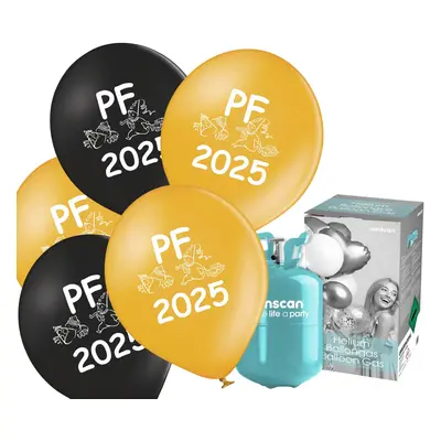 Silvestrovský helium set PF 2025 s balónky Metallic zlaté a černé mix 25 ks - Balonky.cz