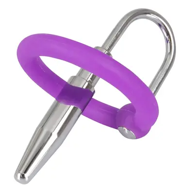 Silicone Glans Ring with Urethral Plug (Purple-Silver)