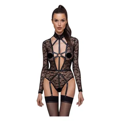 Cottelli - Transparent, Low-Cut Strappy Bodysuit (Black)