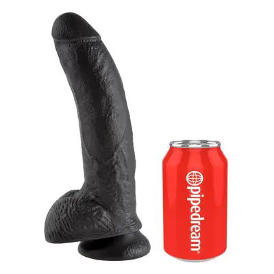 King Cock 9 - large suction cup dildo with balls (23cm) - black