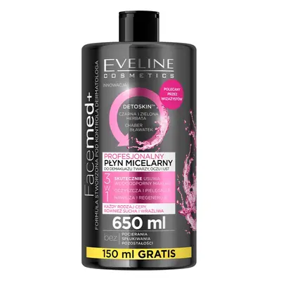 Eveline Cosmetics FaceMed+ čisticí a odličovací micelární voda s detoxikačním účinkem 650 ml