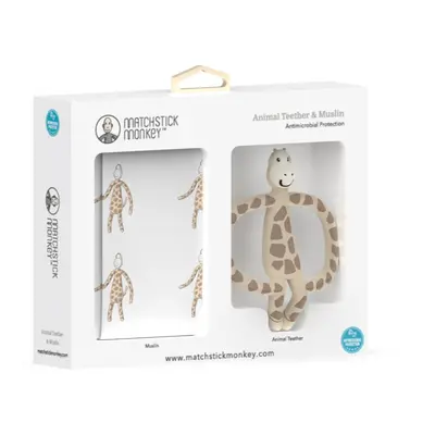 Matchstick Monkey Animal Teether & Muslin Giraffe dárková sada pro děti