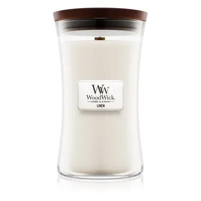 Woodwick Linen vonná svíčka s dřevěným knotem 609.5 g