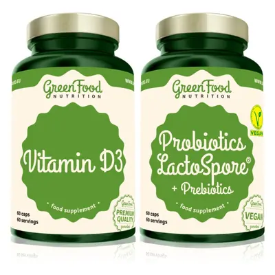 GreenFood Nutrition Probiotics Lactospore® with Prebiotics + Vitamin D3 sada pro podporu zažíván