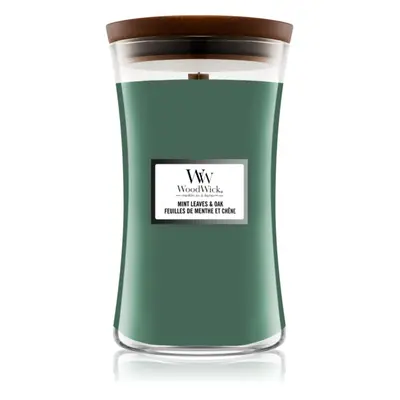 Woodwick Mint Leaves & Oak vonná svíčka s dřevěným knotem 609,5 g