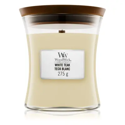 Woodwick White Teak vonná svíčka s dřevěným knotem 275 g