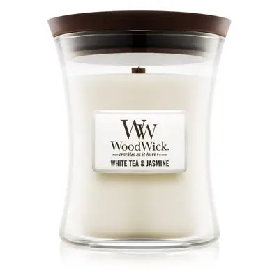 Woodwick White Tea & Jasmine vonná svíčka s dřevěným knotem 275 g