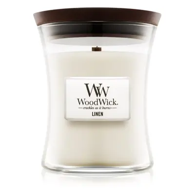 Woodwick Linen vonná svíčka s dřevěným knotem 275 g