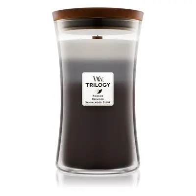 Woodwick Trilogy Warm Woods vonná svíčka s dřevěným knotem 609,5 g