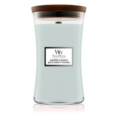 Woodwick Sagewood & Seagrass vonná svíčka s dřevěným knotem 609 g