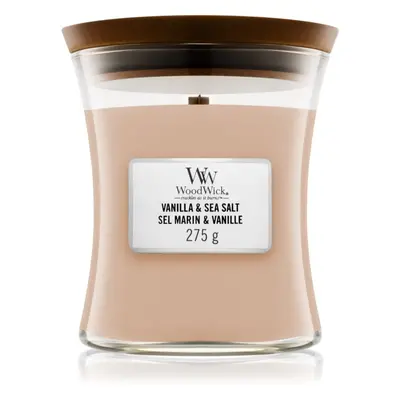 Woodwick Vanilla & Sea Salt vonná svíčka s dřevěným knotem 275 g