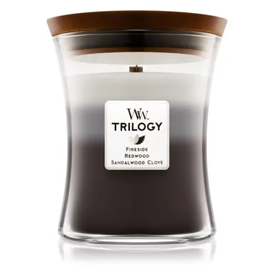 Woodwick Trilogy Warm Woods vonná svíčka s dřevěným knotem 275 g