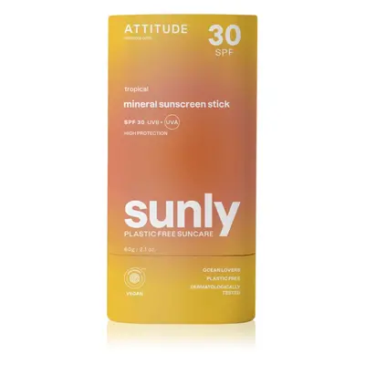 Attitude Sunly Sunscreen Stick minerální krém na opalování v tyčince SPF 30 Tropical 60 g