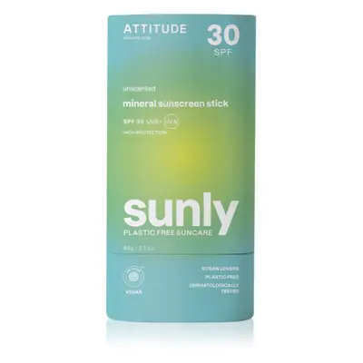 Attitude Sunly Sunscreen Stick minerální krém na opalování v tyčince SPF 30 Unscented 60 g