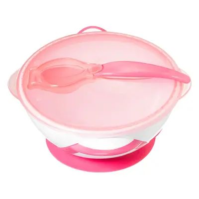 BabyOno Be Active Suction Bowl with Spoon jídelní sada pro děti Pink 6 m+ 2 ks