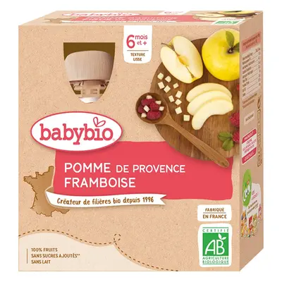 Babybio BIO jablko a malina ovocný příkrm 4x90 g