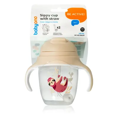 BabyOno Be Active Sippy Cup with Weighted Straw tréninkový hrnek s brčkem 6 m+ Sloth 240 ml