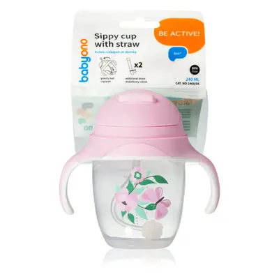 BabyOno Be Active Sippy Cup with Weighted Straw tréninkový hrnek s brčkem 6 m+ Butterfly 240 ml