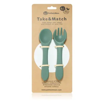 Petite&Mars Take&Match Silicone Cutlery příbor Misty Green 6 m+ 2 ks