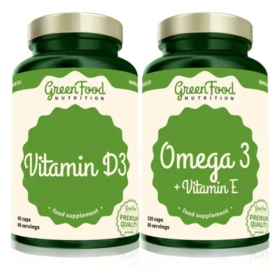 GreenFood Nutrition Omega 3 with Vitamin E + Vitamin D3 sada pro podporu činnosti nervové sousta