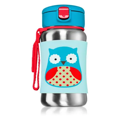 Skip Hop Zoo Straw Bottle nerezová láhev na vodu s brčkem Owl 12 m+ 350 ml