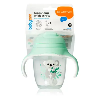 BabyOno Be Active Sippy Cup with Weighted Straw tréninkový hrnek s brčkem 6 m+ Koala 240 ml