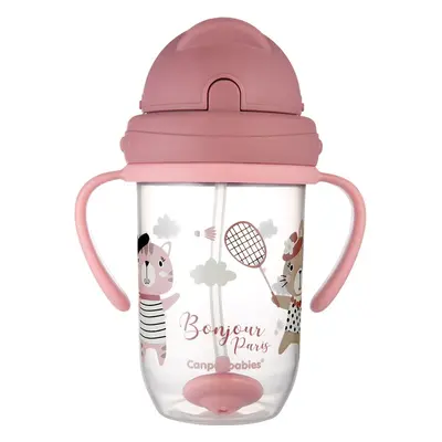 Canpol babies Bonjour Paris Cup hrnek s brčkem Pink 270 ml