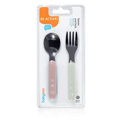 BabyOno Be Active Stainless Steel Spoon and Fork příbor Pastel 12 m+ 2 ks