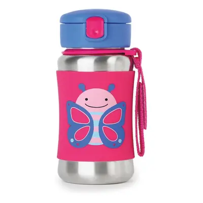 Skip Hop Zoo Straw Bottle nerezová láhev na vodu s brčkem Butterfly 12 m+ 350 ml