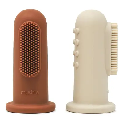 Mushie Finger Toothbrush dětský zubní kartáček na prst Clay/Shifting Sand 2 ks