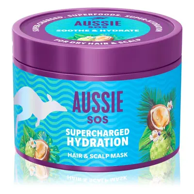 Aussie SOS Supercharged Hydration uklidňující hydratační maska na vlasy a vlasovou pokožku 500 m