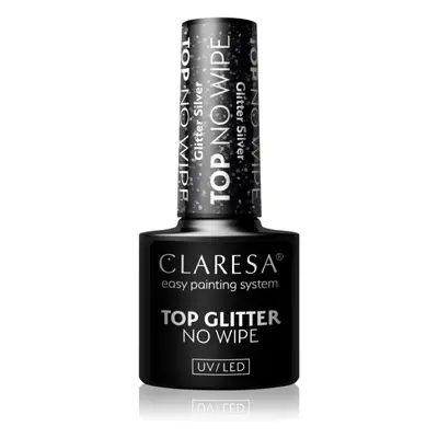 Claresa UV/LED Top Glitter No Wipe gelový vrchní lak na nehty třpytivý odstín Glitter Silver 5 g