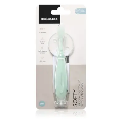 Kikkaboo Silicone Toothbrush with Silicone Cup Softy silikonový zubní kartáček s přísavkou 6 m+ 