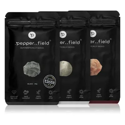 .pepper..field Kampotský pepř černý, červený a bílý dárková sada 3x50 g