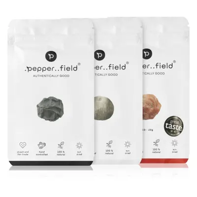 .pepper..field Kampotský pepř černý, červený a bílý dárková sada