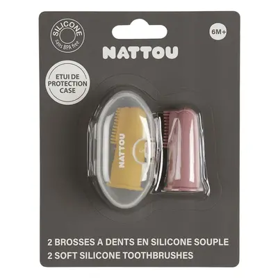 NATTOU Baby Toothbrush dětský zubní kartáček na prst s pouzdrem Yellow / Pink 2 ks