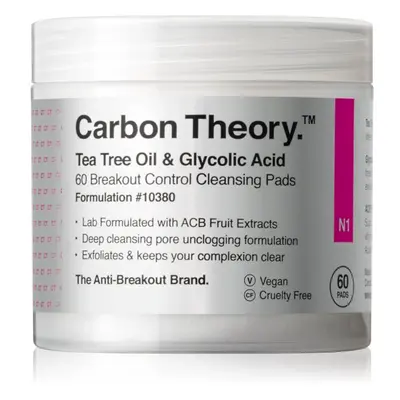 Carbon Theory Tea Tree Oil & Glycolic Acid čisticí tampónky pro rozjasnění a vyhlazení pleti 60 