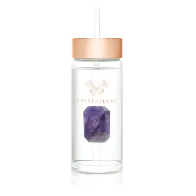 Crystallove Straw Water Bottle skleněná láhev na vodu s brčkem Amethyst 400 ml